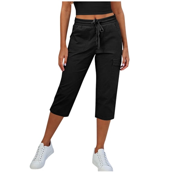 Aofany Capri Cargo Pants for Women Outdoor Hiking Knee Length Capris Elastic High Waisted Lightweight Summer Capri Pants with Pockets