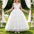thumbnail image 2 of JUMEYU Girls Lace Embroidery Long Dress Sleeveless Flower Party Performance Evening Gown Dresses 7T 8T (White,7-8 Years), 2 of 7