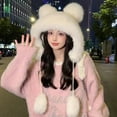 thumbnail image 4 of Toudaret Winter Hat with Scarf Bear Ear Decor Thick Faux Mink Hair Full Protection  Pure Color Headwear Outdoor Activities Cap, 4 of 8