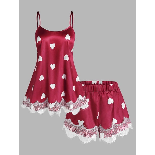 Conjunto Pijama Talla Extra Inserto Encaje Estampado Corazón Rosegal Pijamas y Batas Tallas Grandes