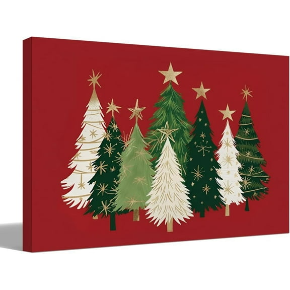 Vintage Christmas Tree Canvas Wall Art Prints, Pine Tree Pictures for Home Bathroom, Framed Canvas Art Printings for Xmas Wall Decorations Gifts, 12x16 Inch