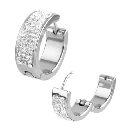 Inox Jewelry SSE5162 Pave Set CZ Stones Huggies Stainless Steel Earrings, Clear