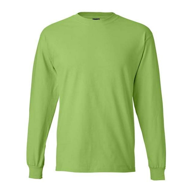 Hanes Beefy-T Men`s Long-Sleeve T-Shirt, S, Lime