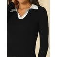 thumbnail image 4 of Unique Bargains Women's Polo Sweater Top V Neck Long Sleeve Ribbed Knit T Shirt 2XL Black, 4 of 6