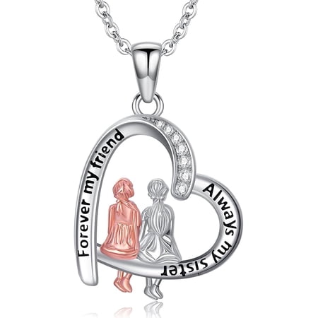 JKR Synthetic Crystal Love Sisters S925 Sterling Silver Pendant Necklace Anniversary Gift Jewelry Necklace for Women Girlfriend and Wife