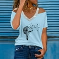 thumbnail image 4 of Gibobby Camiseta Powerblend con Cuello en V Camiseta suelta informal con cuello en V para mujer, blusa manga corta con estampado(Azul claro,M), 4 of 5