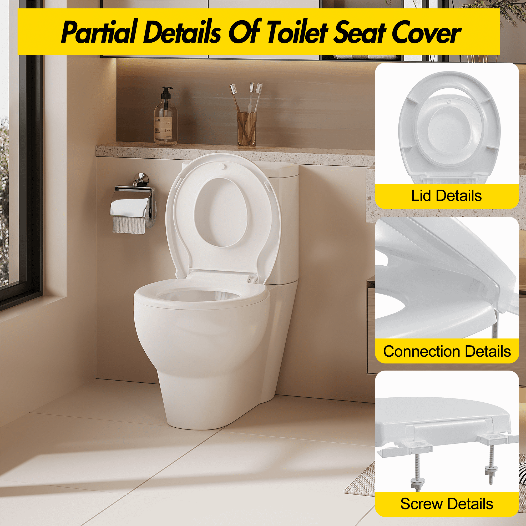 Premium Toilet Seat, Slow Close & Quick Release Toilet Seat with Secure-Lock No Slip Hinges