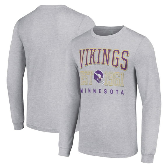 Men's Starter Heather Gray Minnesota Vikings Throwback Logo Long Sleeve T-Shirt