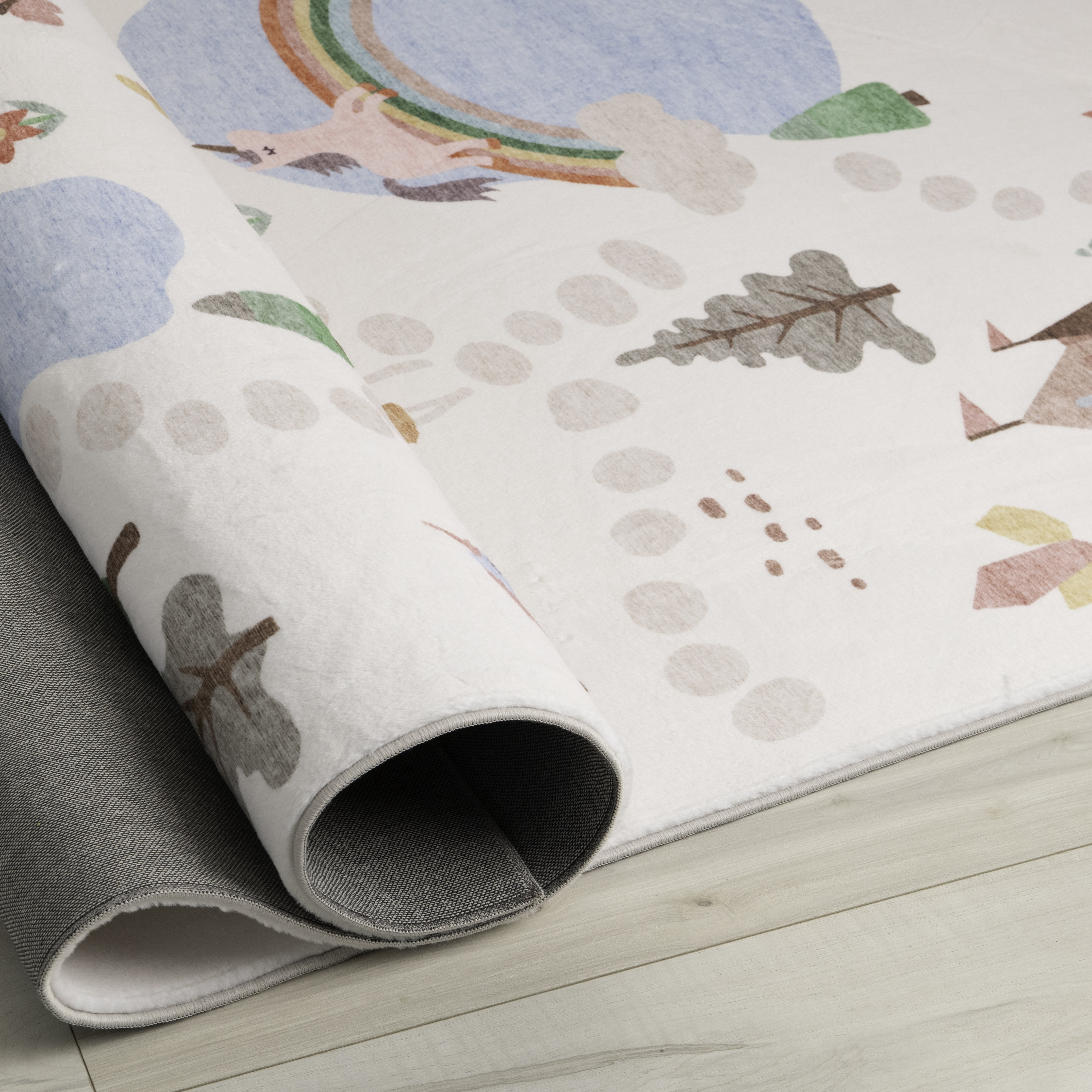 Rug Branch Soft Steps Playtime Unicorns, Castle, Road Map, Educational Soft Area Rug, White Blue - Boys & Girls in Playroom, Nursery, Bedroom