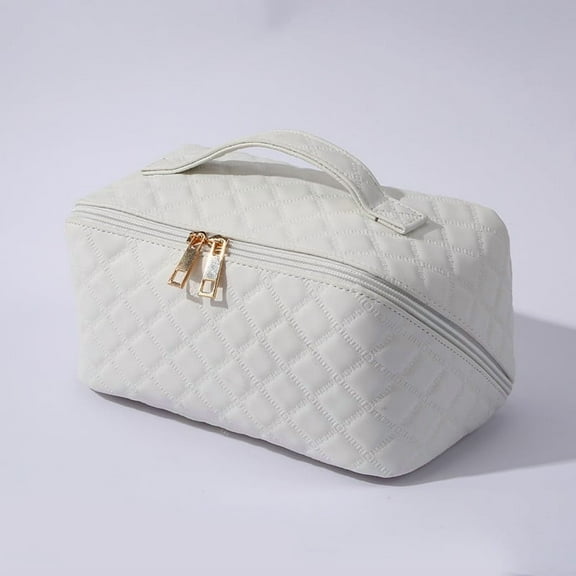 Travel Makeup Bag,Large Capacity Cosmetic Bags for Women,Waterproof Portable Pouch Open Flat Toiletry Bag Pattern Makeup Bag （White）