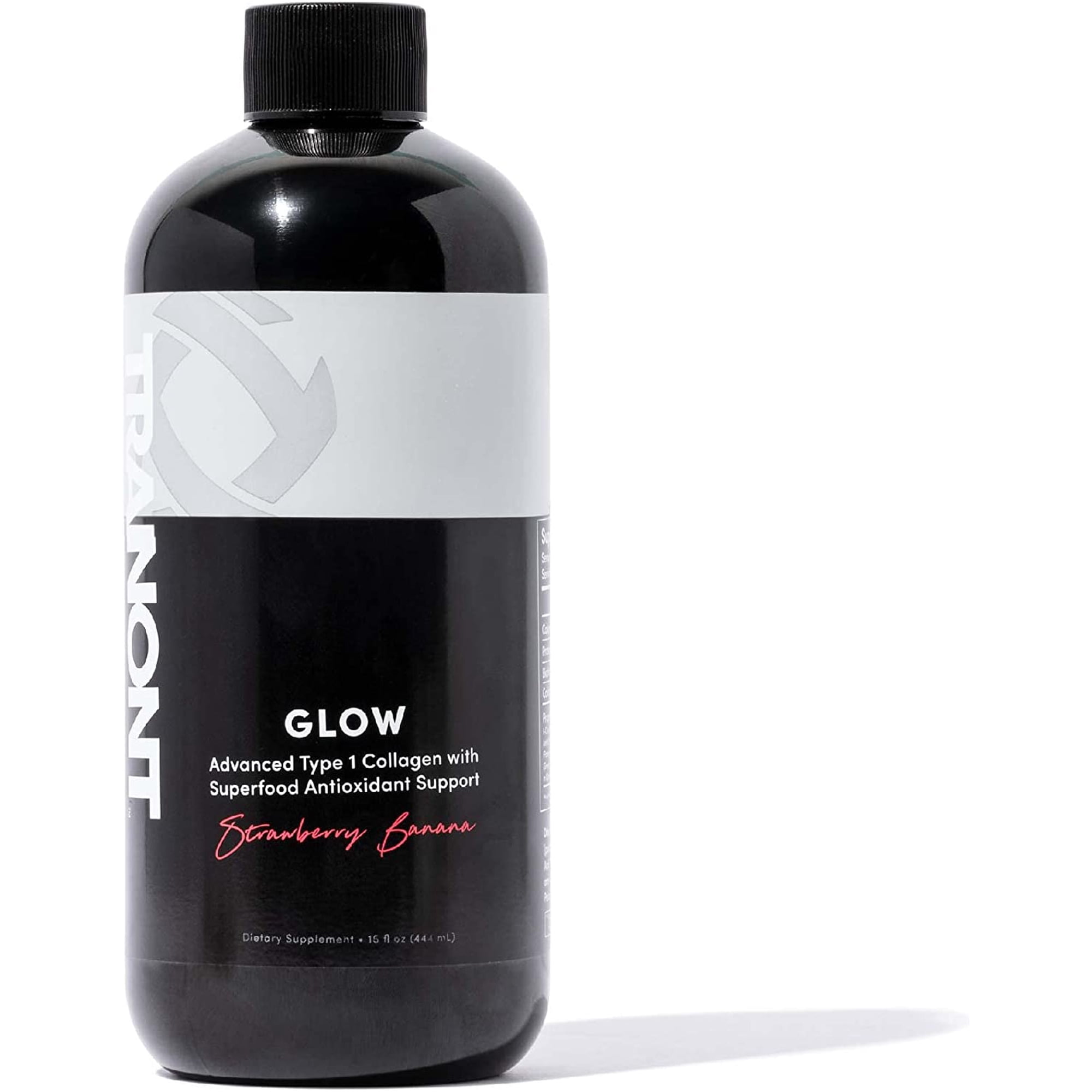 Tranont Glow Type 1 Collagen with Superfood Antioxidant Support, 15 fl oz, Strawberry Banana