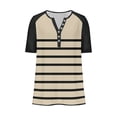 thumbnail image 4 of Women's Basic Color Block Short Sleeve Tees Henley V Neck Button Front Casual Summer Tops Daily Fashion T Shirts for Ladies Beige XL, 4 of 5