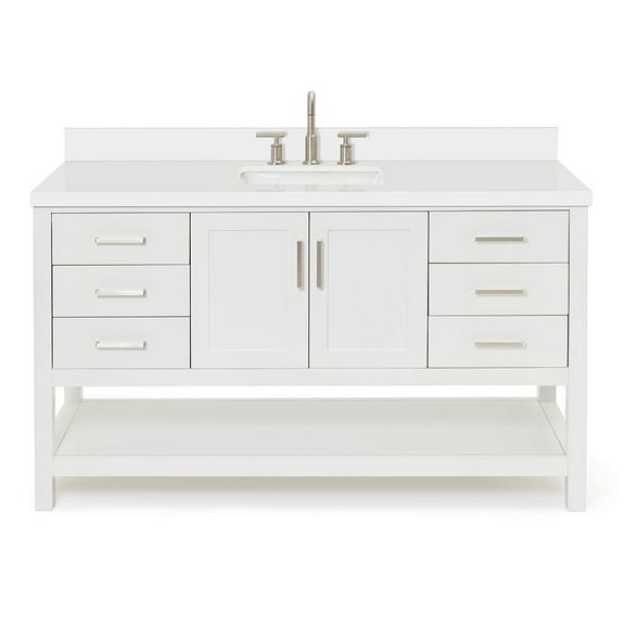 Ariel S061swqrvo Magnolia 60" Free Standing Single Basin Vanity Set - White / Pure White