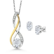 Gem Stone King 925 Silver and 10K Yellow Gold E-F Lab Grown Diamond Pendant and Earrings Jewelry Set with Moissanite (1.56 Cttw)