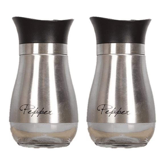 Salt and Pepper Shakers Set, Glass Bottom Salt Pepper Shaker with Stainless Steel Lid for Kitchen Cooking