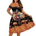 thumbnail image 3 of SCRAWLGOD Turkey Maple Leaf Dress for Women Summer Midi Dresses for Women Casual Short Sleeve Soft Ladies Summer Dresses Knee Length Wide Neck for Thanksgiving Day Size 4XL, 3 of 7