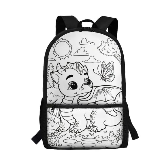 Uourmeti Rich Texture Backpack for Travel Outdoor, 17 Inch Smooth Zippers Polyester Travel Backpack, Cartoon Dinosaur and Butterfly Patterns