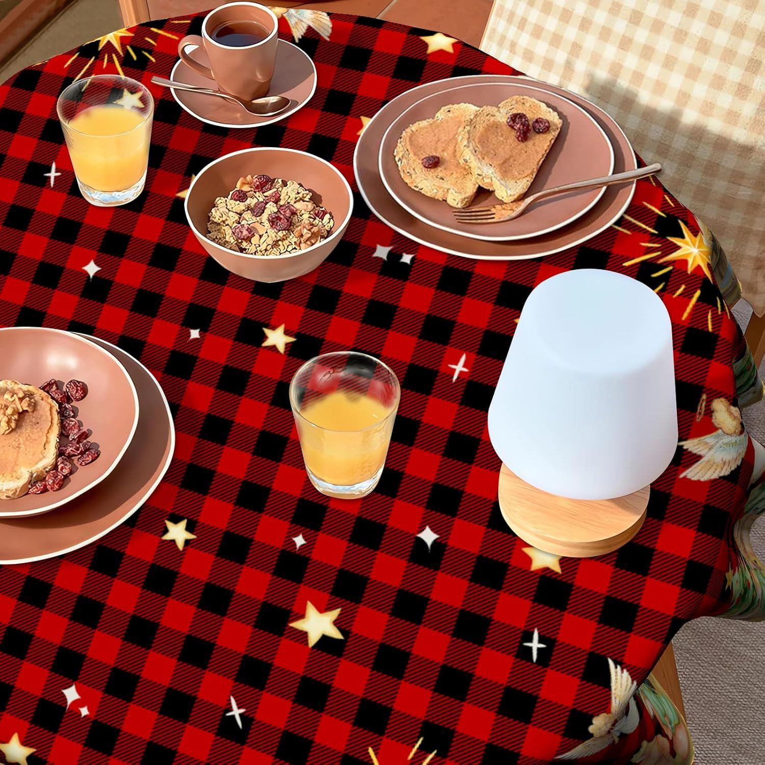 Christmas Round Tablecloth 60 inch Christmas Nativity Table Cloth Xmas Tree Table Cloths Decorations for Home Kitchen Dining Red Buffalo Plaid