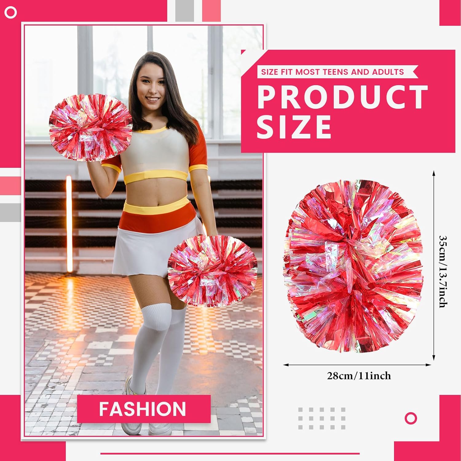 24 PCS pom poms Cheerleading,13.8inch for Sports Teams, Dance Training, and Party Celebrations with Handle