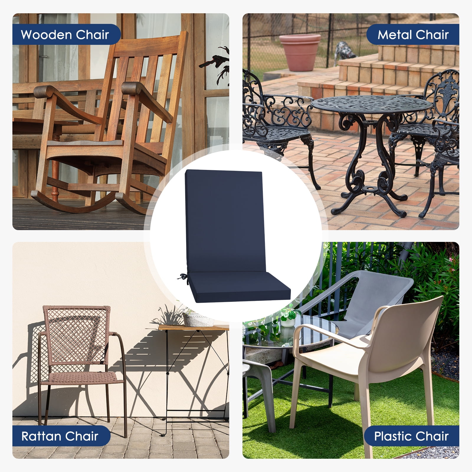Outdoor Chair Cushions, Thick Patio Seat Cushions Outdoor Chair Pads, 42"L x 18"W Rectangle Waterproof Outdoor Chair Cushion Garden Sofa Couch Chair Pads, Premium Comfortable, Dark Blue
