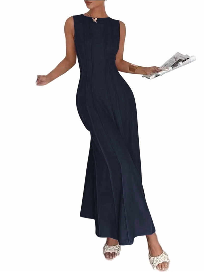 navy blue maxi tank dress Vikki Vi Jersey Navy Maxi Tank Dress 3X