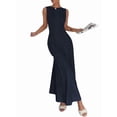 thumbnail image 2 of Women's Sleeveless Maxi Tank Crew Neck Folds Dresses Formal Line Dress for Party Summer Navy Blue L, 2 of 6