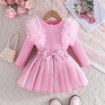 thumbnail image 2 of ZHOGXU Child Girl Outfits Solid Color Long Sleeve Top Solid Bowknot Skirt Two Pieces Set Spring And Summer Fashion Wear，Pink，L, 2 of 8