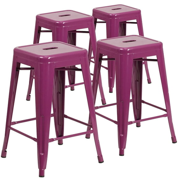 Flash Furniture Backless Purple Indoor-Outdoor Coun,PK4 4-ET-BT3503-24-PUR-GG