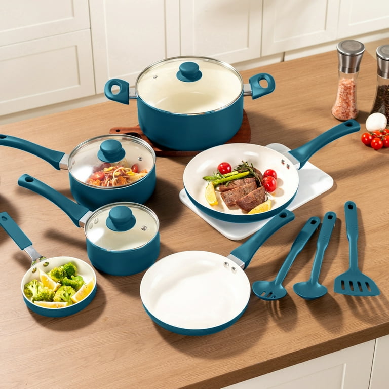 PVCマット Pasuto ストーンブルー 12点セット Free Shipping! Mainstays 12 Piece Ceramic Nonstick Aluminum