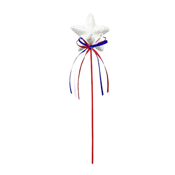 SLYNSHome Patriotic Glitter Star Stems,Independence Day Artificial Flower Stem Star Picks 4th of July Red White Blue Pentagram Faux Branch Sticks for Memorial Day Home Decoration - White