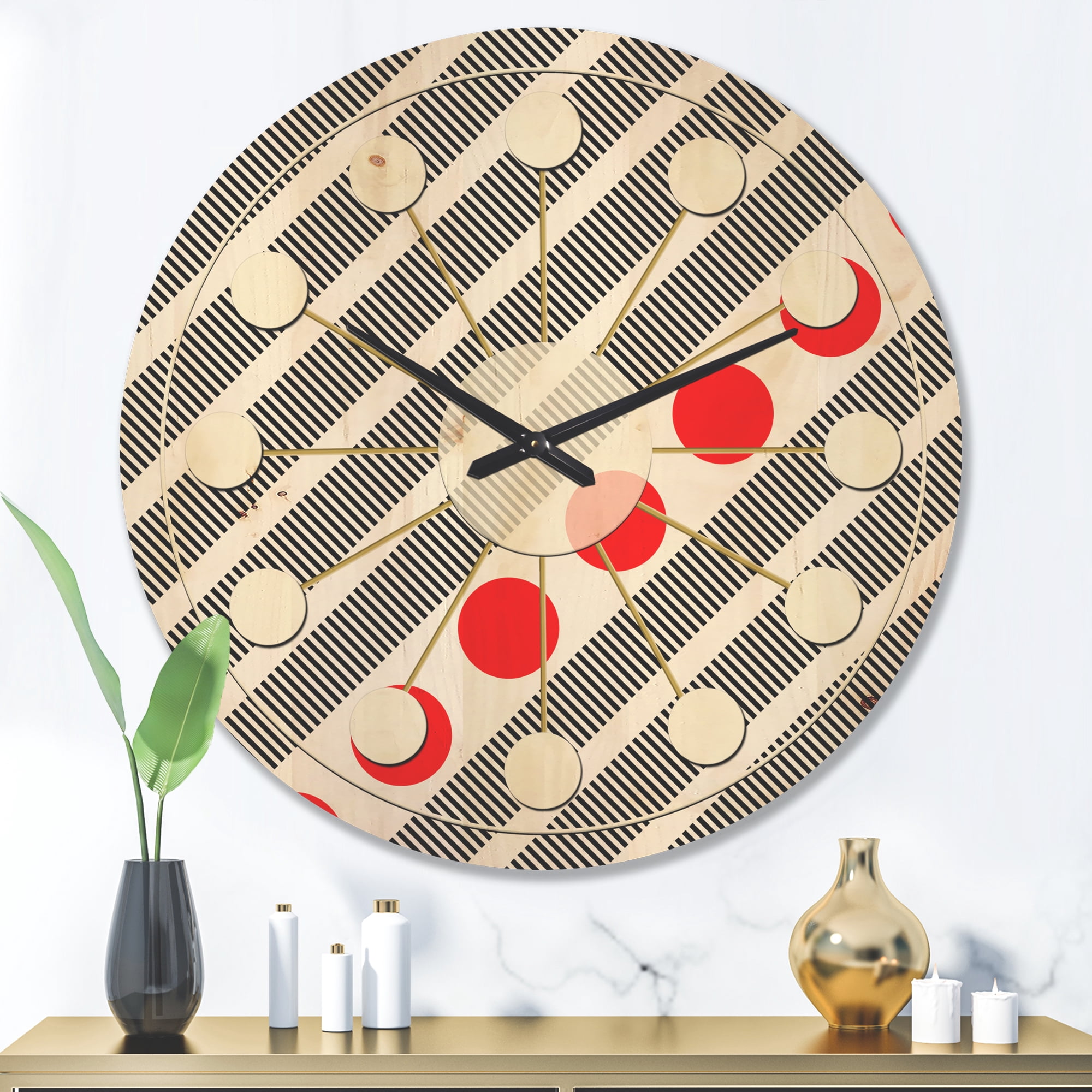 Designart 'Geometrical Abstract Retro Minimal Pattern XI' Mid-Century Modern Wood Wall Clock