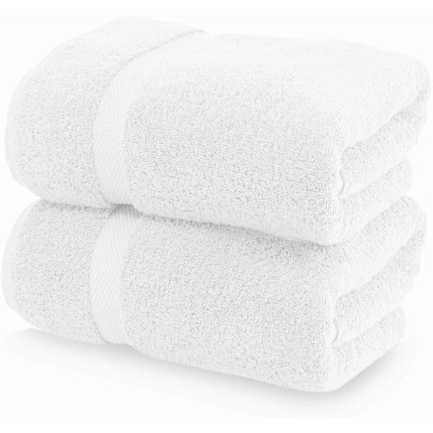 White Classic Luxury White Cotton Bath Towels Large 30x56 2Pack
