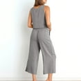 thumbnail image 6 of Simua Women's Summer 2 Piece Outfits Set Round Neck Sleeveless Tank Crop Top Wide Leg Pants Set Cotton Linen Jumpsuits with Pockets, 6 of 8