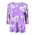 thumbnail image 3 of hcuribad Valentine's Shirts for Women Womens Shirts t Shirts for Women Women's Round Neck Valentine's Day Love Print Three Quarter Sleeve t Shirt Purple XL, 3 of 3