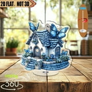 [2D flat] 1PC A rotating acrylic centerpiece featuring a charming fairy-tale cottage with butterflies perfect for home decor, office ambiance, and special occasions