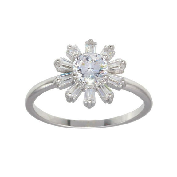Rhodium Plated 925 Sterling Silver Clear CZ Flower Shaped Ring Band White Jewelry Female Size 7