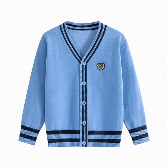 HCNTES Toddler Girls Sweaters, Solid Color Button Down Cotton Fall Winter Long Sleeve Cardigan for Child Girls(5-7 Years,Blue#&2)