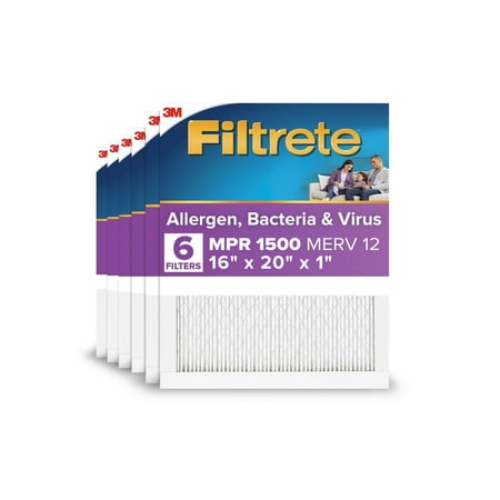 Filtrete 16x20x1 HVAC Furnace Air Filter, MPR 1500 MERV 12, Advanced Allergen Reduction, 6 Pack