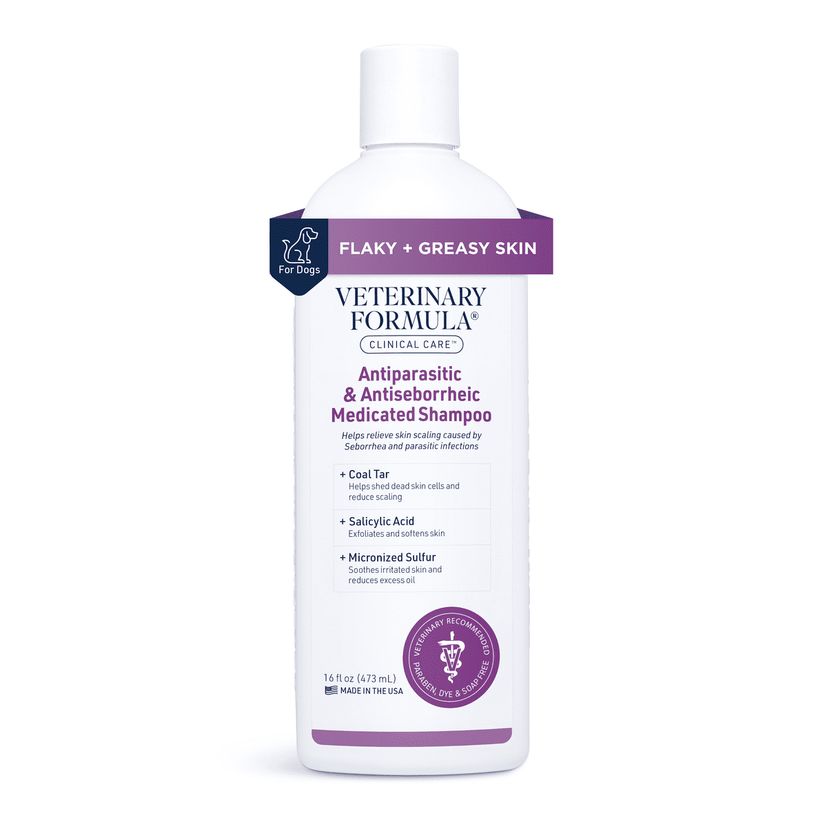 (3 pack) Veterinary Formula Clinical Care Antiparasitic & Antiseborrheic Shampoo for Dogs, 16 oz