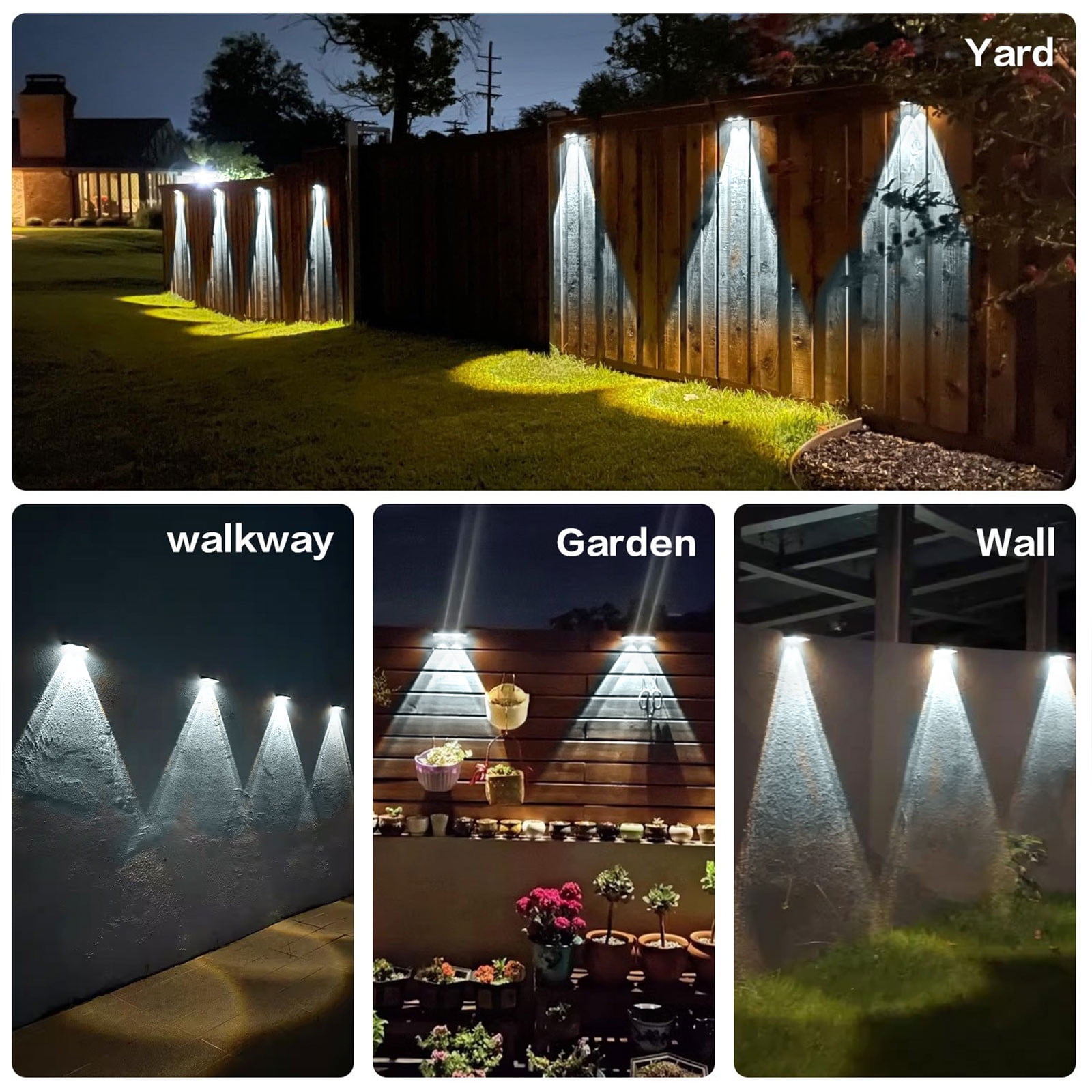 Djiypn Solar Fence Lights Outdoor, 1 Pack Cool White Fence Lights Solar Powered with 2 LED, IP65 Waterproof, Deck Lighting for Backyard, Patio, Wall, Railing, Pool, Stair