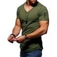thumbnail image 1 of UKAP Men Blouse Short Sleeve Summer Tops Solid Color T Shirts Fashion Work Basic Tee Army Green L, 1 of 2