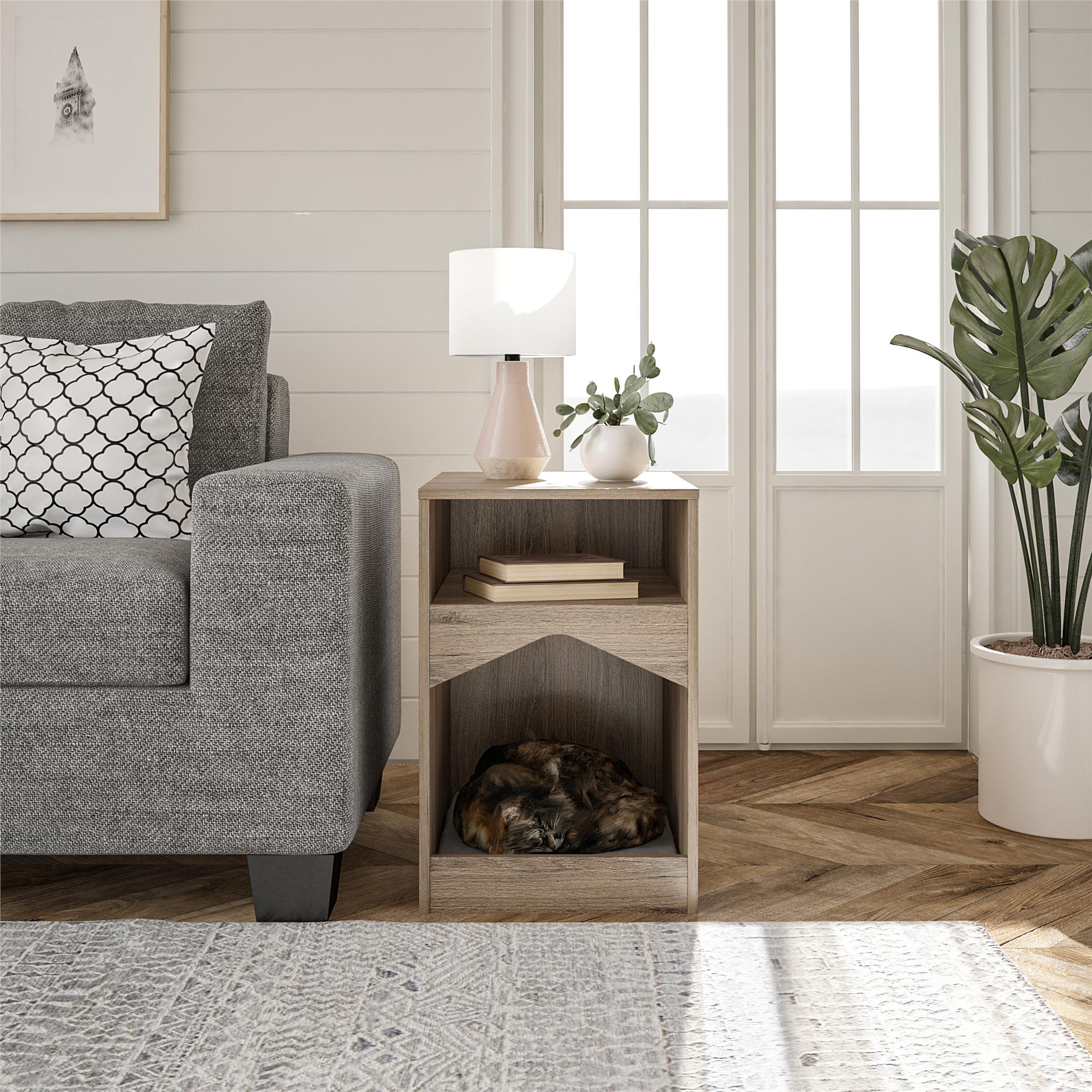 Ollie & Hutch Roscoe Cat House End Table, Rustic Oak