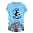 thumbnail image 3 of WHEANG Women T Shirts Halloween Why Yes Actually I Can Drive A Stick Letter Print Tops for Women Casual Crew Neck Short Sleeve Tops for Women Holiday Graphic Top Size M Blue, 3 of 5