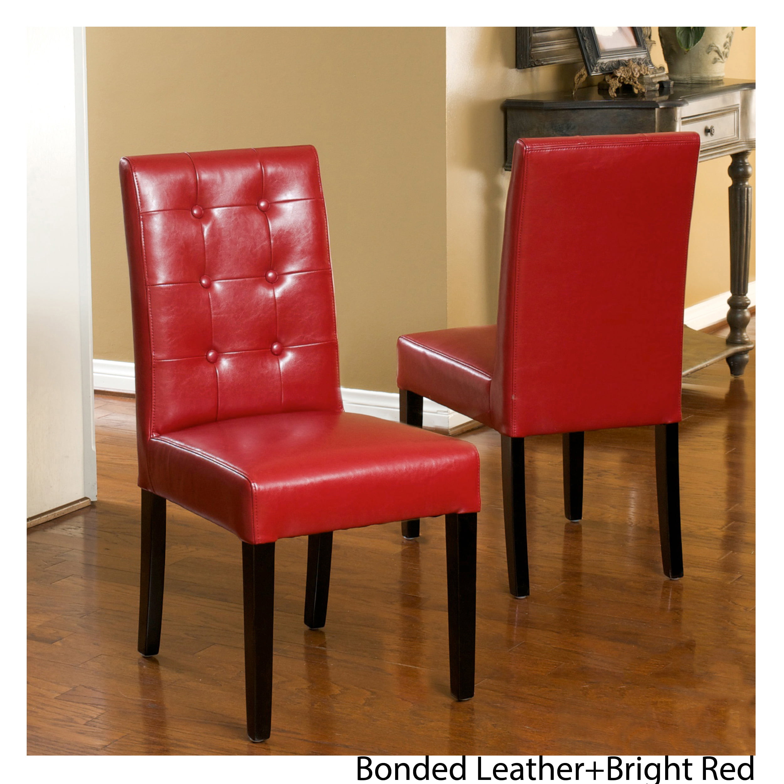 Noble House Randall Red Bonded Leather, Red Leather Kitchen Table Chairs