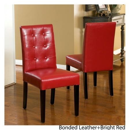 Noble House Randall Red Bonded Leather Tufted Dining Chairs (Set of