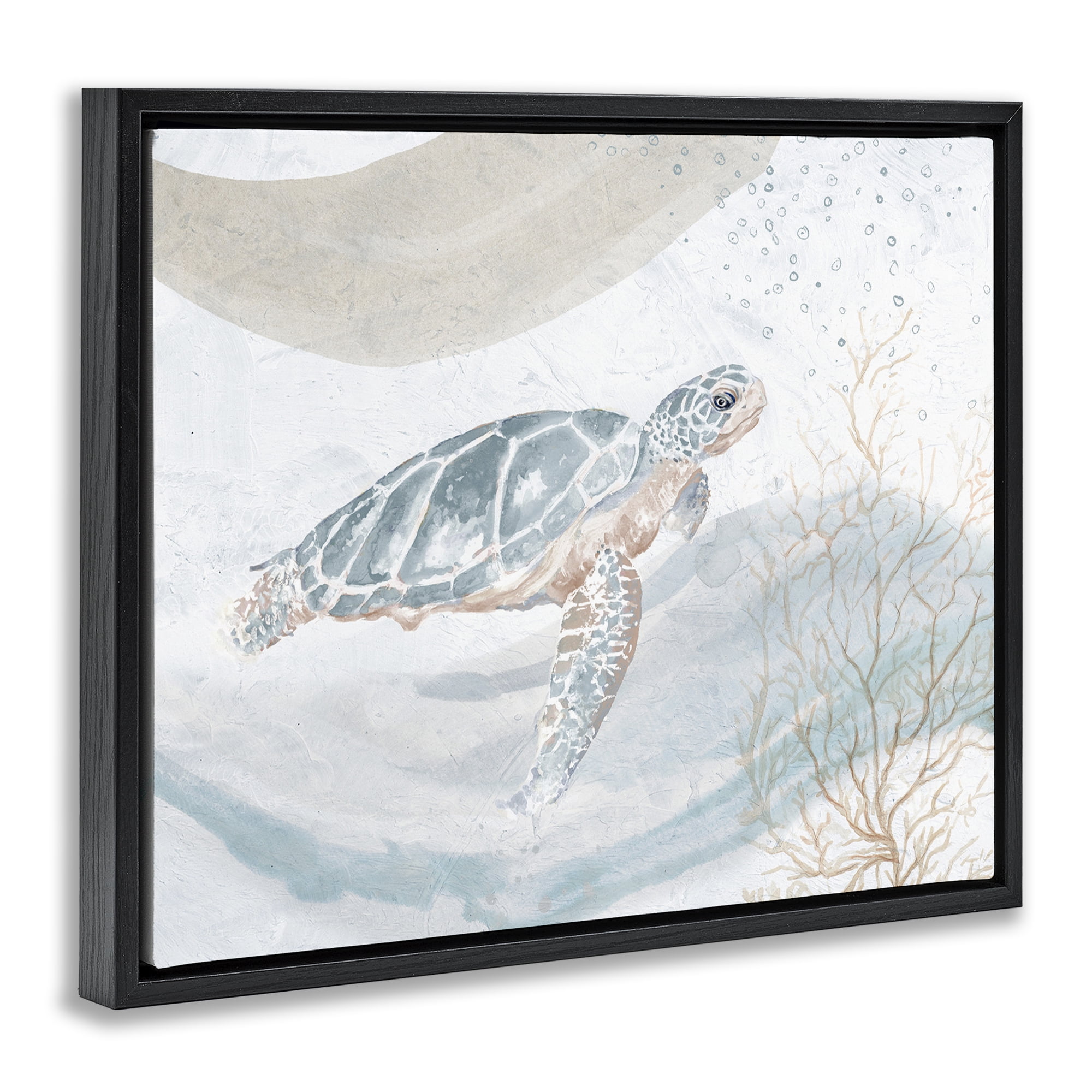 Stupell Industries Turtle Watercolor Style Animals & Insects Painting Black Floater Framed Canvas Art Print Wall Art, 21 x 17