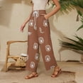 thumbnail image 4 of WTOBBY Women's Summer Floral Print Cotton Linen Loose Casual Elastic Tie Waist Ankle Pants with Pockets, Flowy and Comfortable for Daily Use,Wine M, 4 of 4