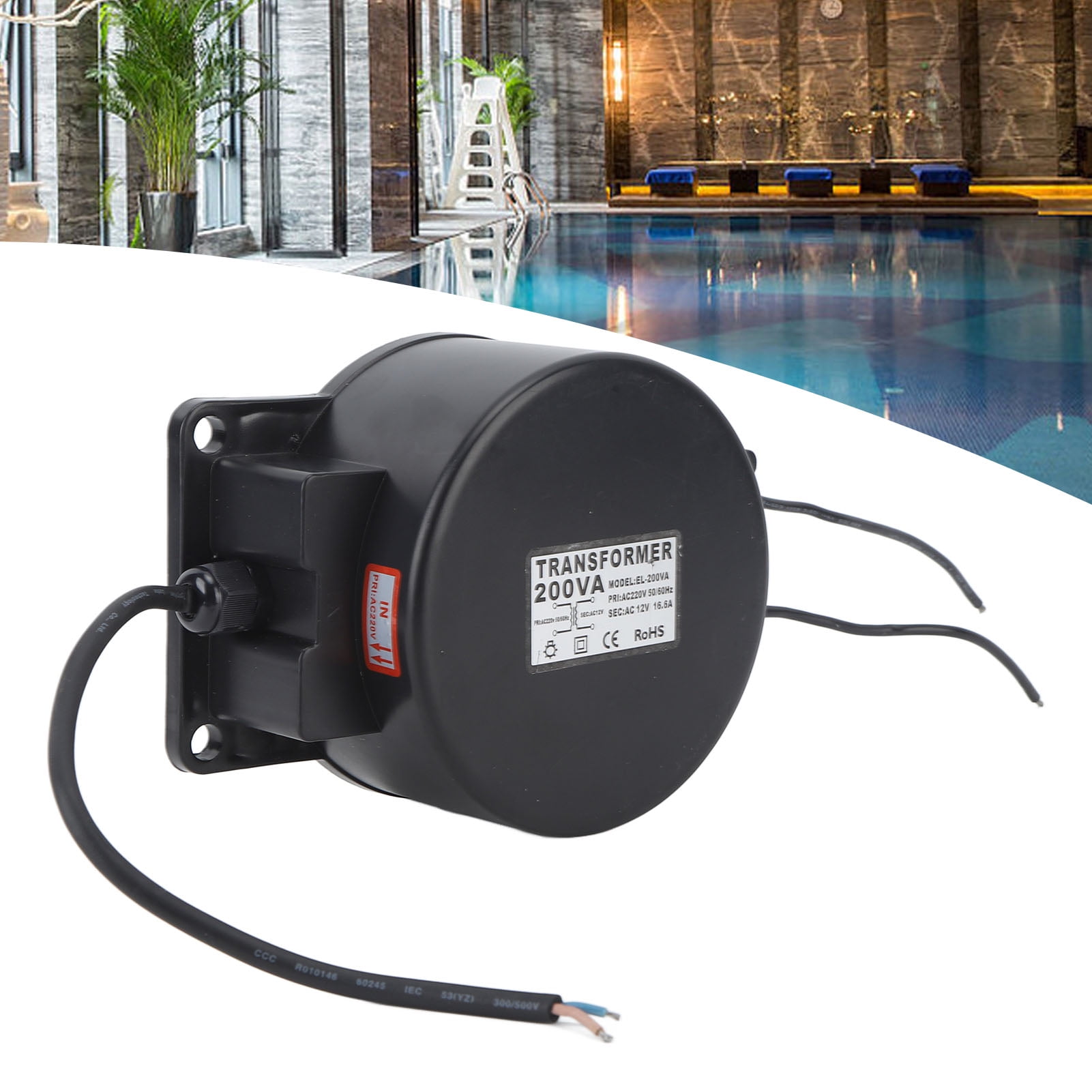 Yajisi 200W Pool Light Transformer 200VA AC 220V to 12V IP68 Waterproof Low Voltage Power Supply Unit for Underwater Swimming Pool Lights, Fountains, and Outdoor Landscape Lighting Applications