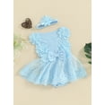 thumbnail image 3 of Bslissey Baby Girls Summer Romper Dress Sleeveless Lace Floral Tulle Patchwork Jumpsuit Infant Toddler Cute A-line Bodysuit Dress with Headband 3M 6M 12M 18M 24M, 3 of 8