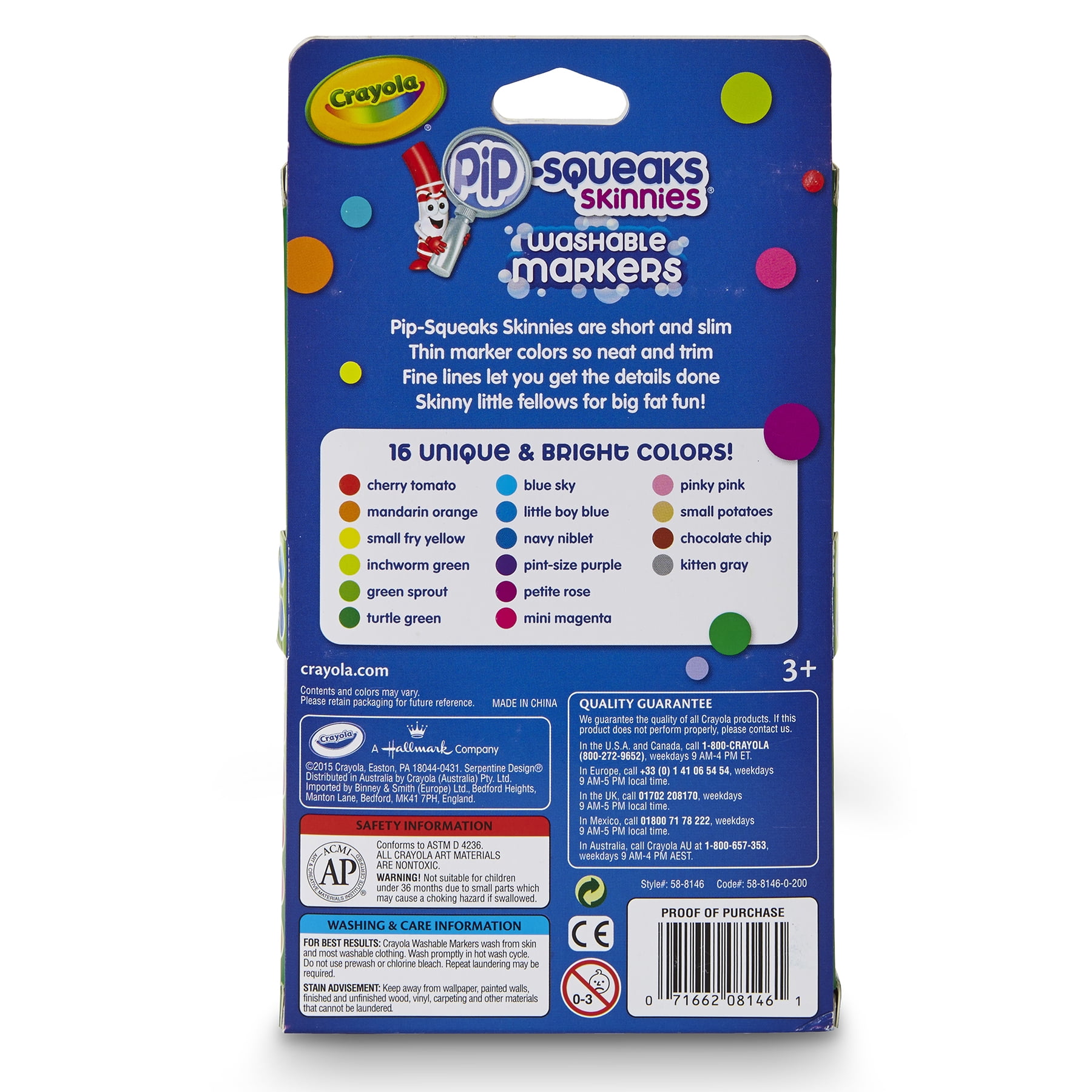 Crayola Pip-Squeaks Skinnies Markers, Fine Tip, 16 Per Box, 3 Boxes